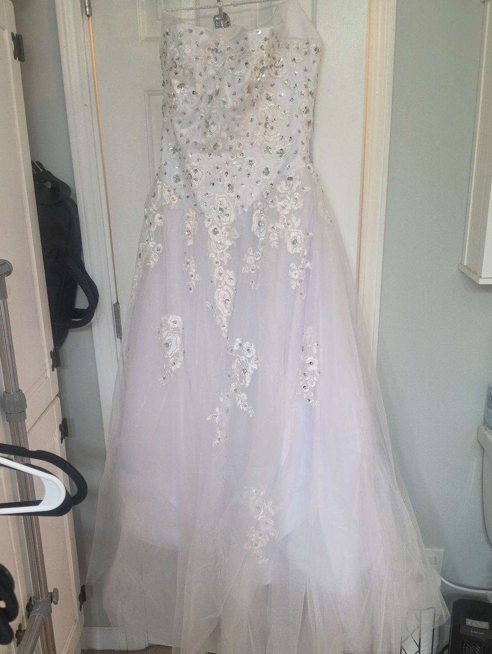 Strapless White Embroidered A-frame, Wedding Or Party Dress with Sequin Accents
